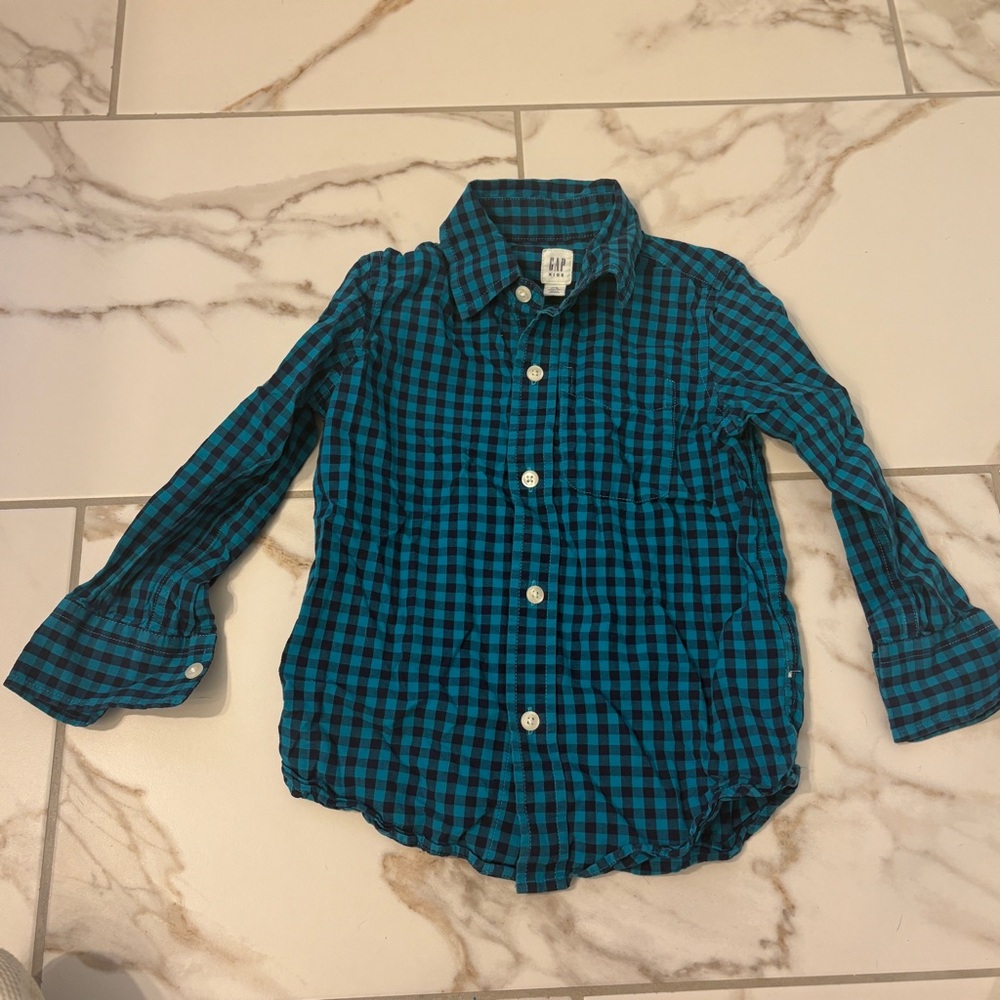 ✨ GAP Kids Plaid Button-Down Shirt | Blue & Black Check | Size XS (4-5)